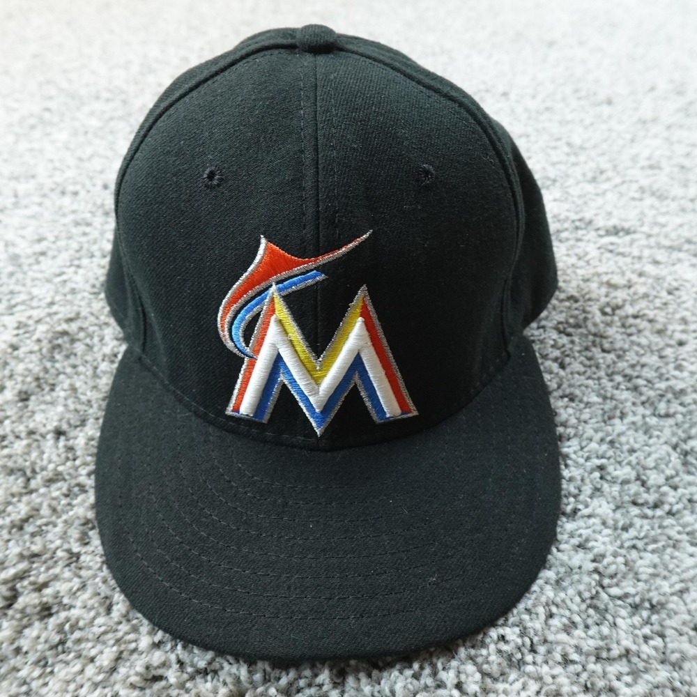 Miami Marlins Hat Cap Mens 7 3/8 Black MLB Baseball New Era Fitted On Field USA
